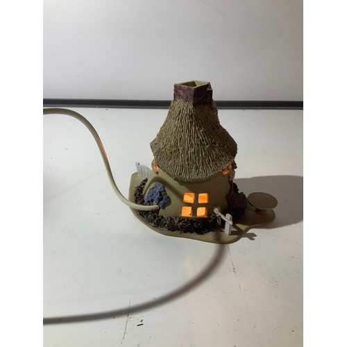 357 - Handmade thatched cottage lamp signed ‘Linda’ 1987