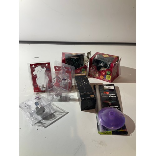 113 - Mixed Christmas lot including fibre optic table lamp, Acrylic decoration lights, 30cm LED tree plus ... 