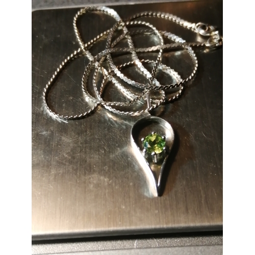 22A - Silver necklace with single green gemstone 2.92 grams