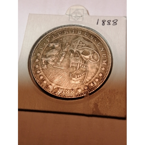 34A - USA silver dollar 1888 with skull design on the obverse