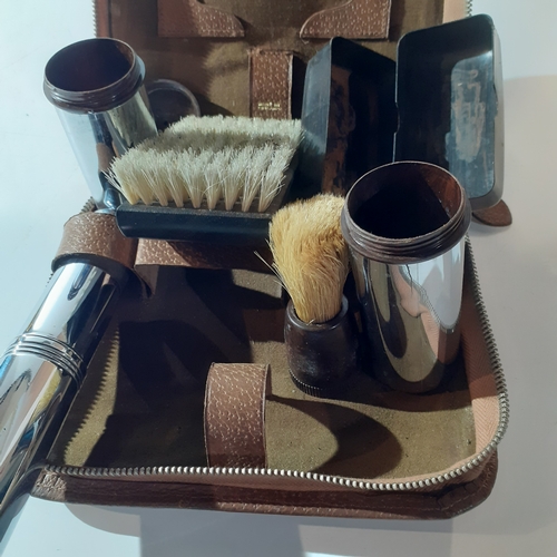 2 - Vintage mens grooming kit in case, including shaving brush, clothes brush, soap holder and more