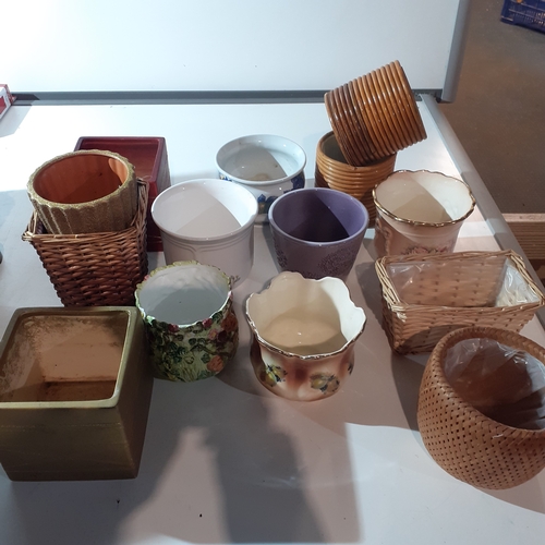 9 - Quantity of ceramic, wicker and bamboo planters. Different attractive designs with some makers marks... 