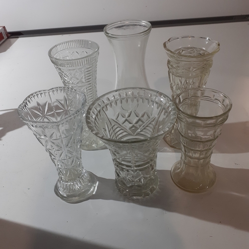 20 - 6 vintage glass vases, mostly heavy cut glass