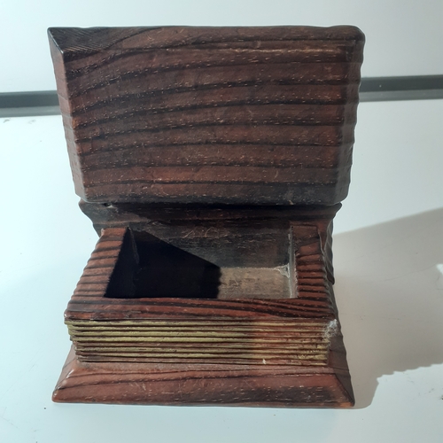 11 - Attractive wooden box designed as a book. Metal hinges and interesting detail