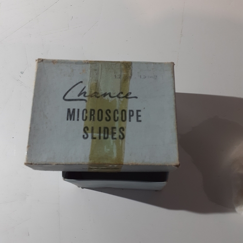 12 - Box of vintage chance microscope slides.