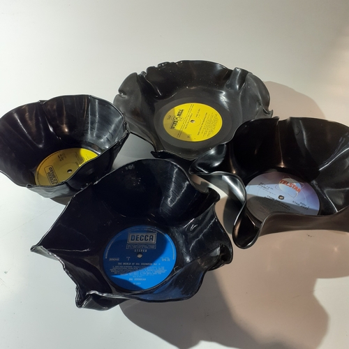 14 - 4 x dishes/bowls moulded from vinyl records.