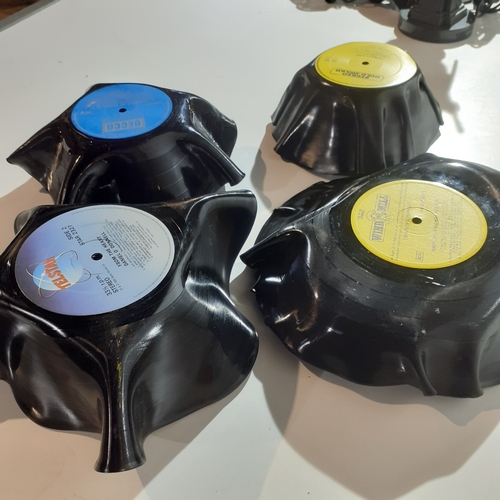 14 - 4 x dishes/bowls moulded from vinyl records.