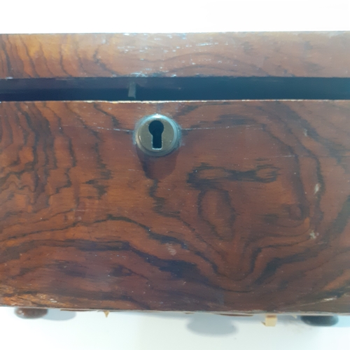 16 - Very attractive antique mid 1800s, wooden tea chest. 2 metal lined compartments. No key.