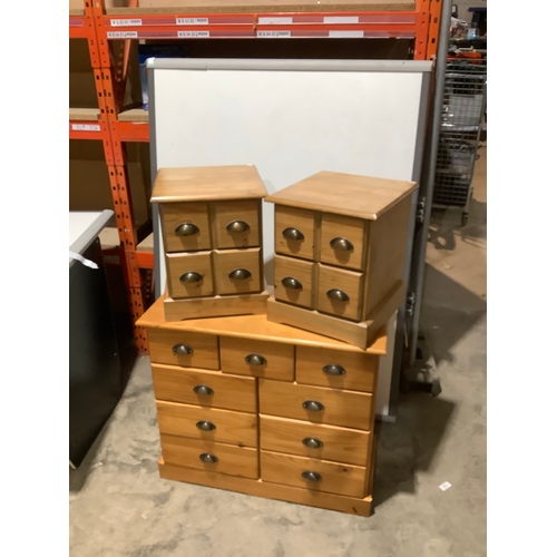 230 - 3 over 6 pine Chest of drawers w 91cm d 40cm h 80cm with 2x matching 4 drawer units cabinets h 48cm ... 