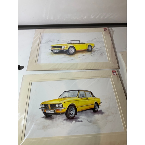 371 - 2x yellow classic cars incl TR6 prints