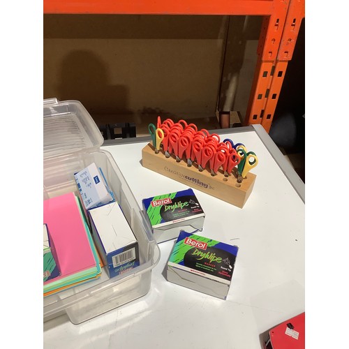 159 - Selection of mixed craft items including small Scissors, Berol markers, card and staplers