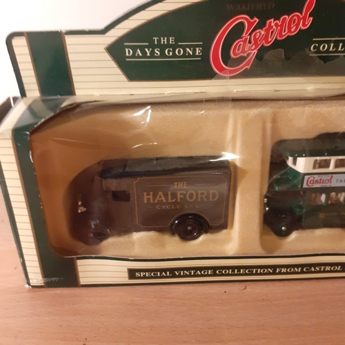 2 - Castrol days gone, diecast bus and truck. Boxed (box has some damage) Vehicles are unused condition