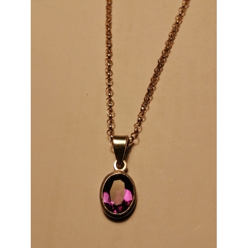 27A - Silver necklace set with large purple gemstone 4.61 grams