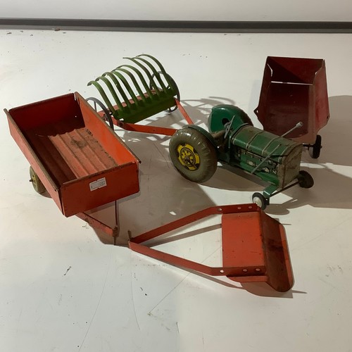 108 - Tin toy Tractor and accessories