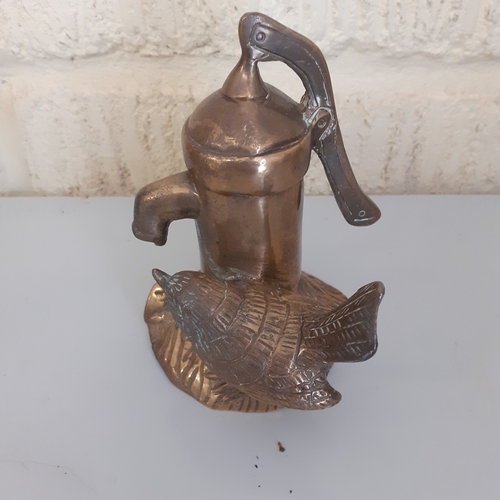 5 - Brass wren drinking from water pump. Heavy for size, solid brass. Size shown in picture