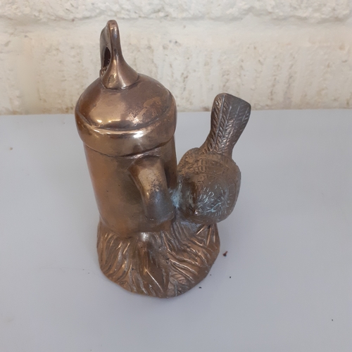 5 - Brass wren drinking from water pump. Heavy for size, solid brass. Size shown in picture