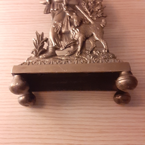 15 - Detailed brass desk decor, paperweight, knick knack. Little boy and dog. Lovely detail.