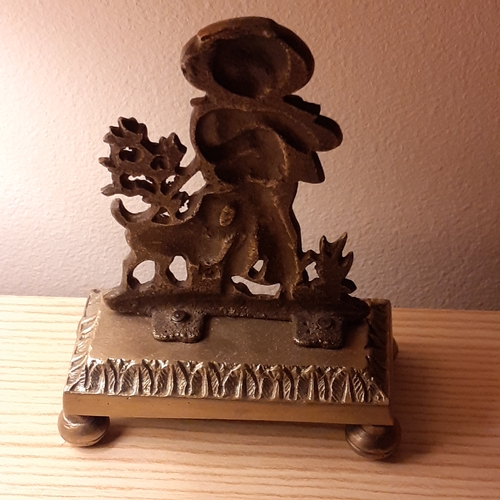 15 - Detailed brass desk decor, paperweight, knick knack. Little boy and dog. Lovely detail.