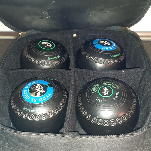 152 - Quality bowling lot including Thomas Taylor international bowls size 1 in a two tier Prohawk bag. Sw... 