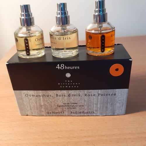 61 - 3 x 10ml perfumes 48 heures by The Different Company. Perfumes are Osmanthus, Bois d' Iris and Rose ... 