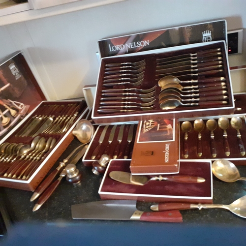 82 - Large quantity of Fürst Lord Nelson Brass/Rosewood cutlery. Mostly boxed good condition around 50 pi... 