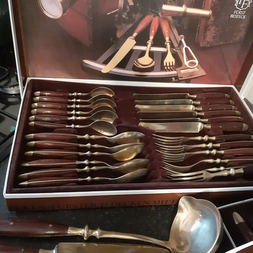 82 - Large quantity of Fürst Lord Nelson Brass/Rosewood cutlery. Mostly boxed good condition around 50 pi... 