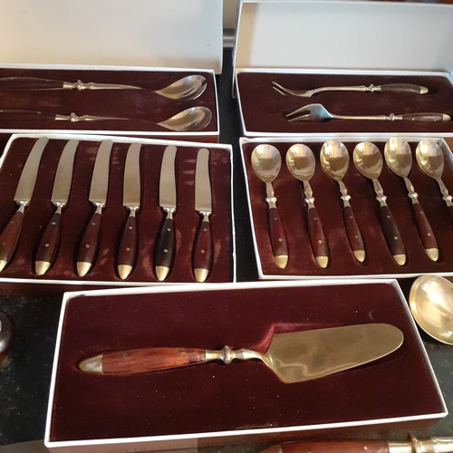 82 - Large quantity of Fürst Lord Nelson Brass/Rosewood cutlery. Mostly boxed good condition around 50 pi... 