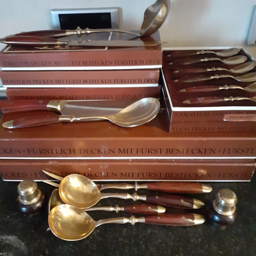 82 - Large quantity of Fürst Lord Nelson Brass/Rosewood cutlery. Mostly boxed good condition around 50 pi... 