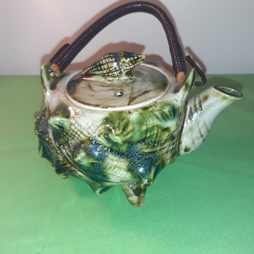 91 - Vintage small  shell, majolica teapot.