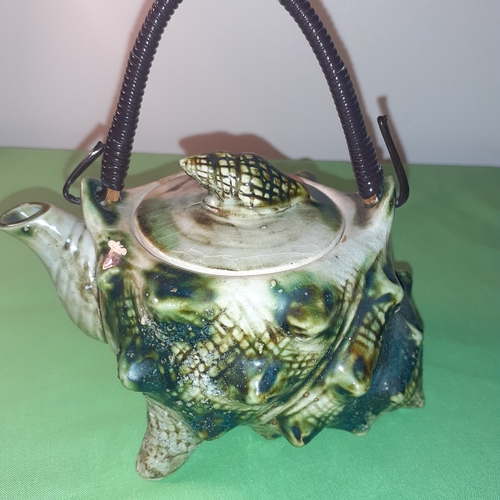 91 - Vintage small  shell, majolica teapot.