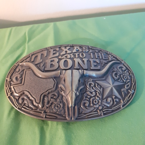 92 - Large solid Texas to the bone metal belt buckle