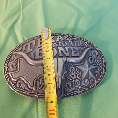 92 - Large solid Texas to the bone metal belt buckle