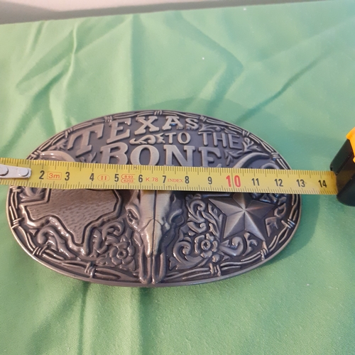 92 - Large solid Texas to the bone metal belt buckle