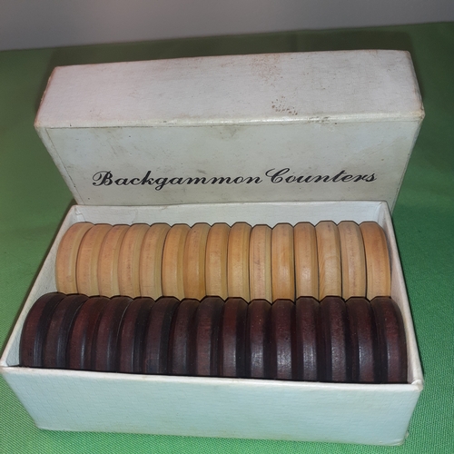 95 - Original vintage box of wooden backgammon pieces.