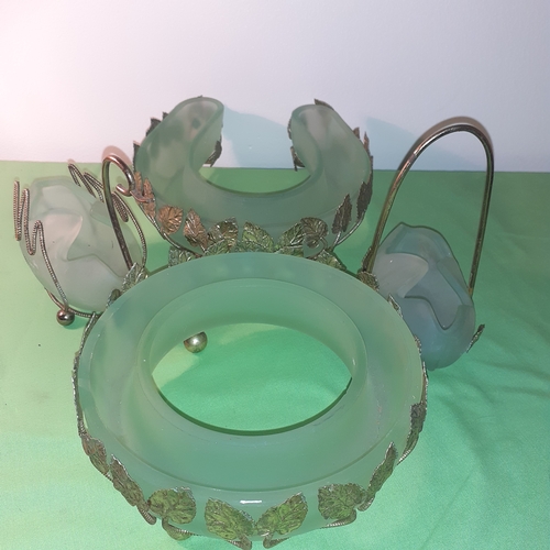 102 - 4 pieces of Bagley? Green frosted glass dishes.