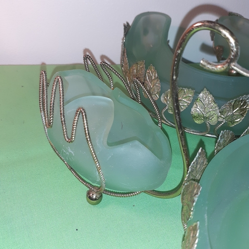 102 - 4 pieces of Bagley? Green frosted glass dishes.