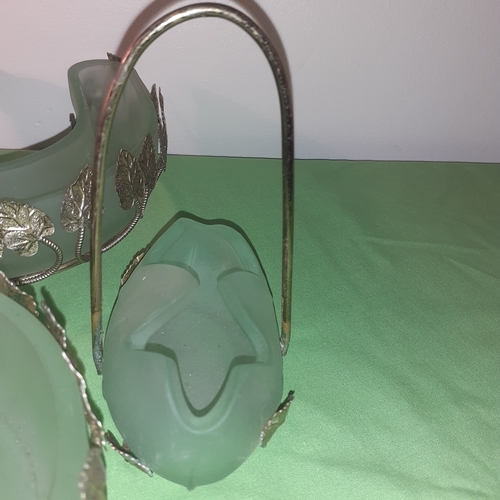 102 - 4 pieces of Bagley? Green frosted glass dishes.