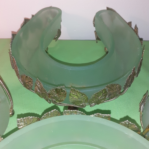 102 - 4 pieces of Bagley? Green frosted glass dishes.