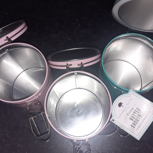 5 - 3x Oxfordshire tea company storage tins. Look unused.