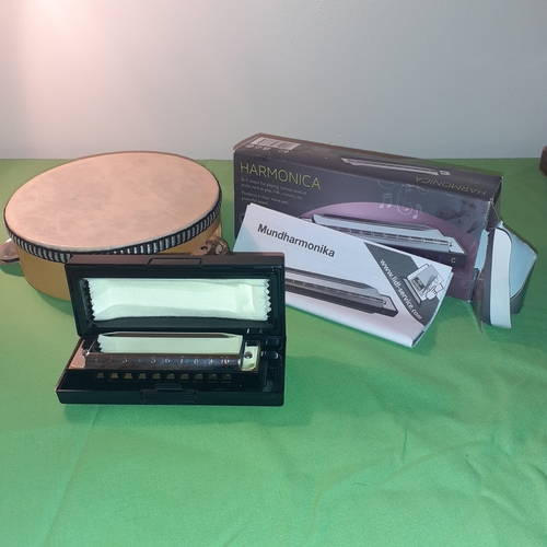 2 - Harmonica and small  tambourine. Like new condition.