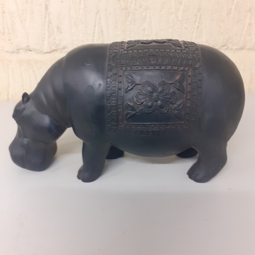 15 - Wooden hippo with detailed decoration carved. Past times makers mark