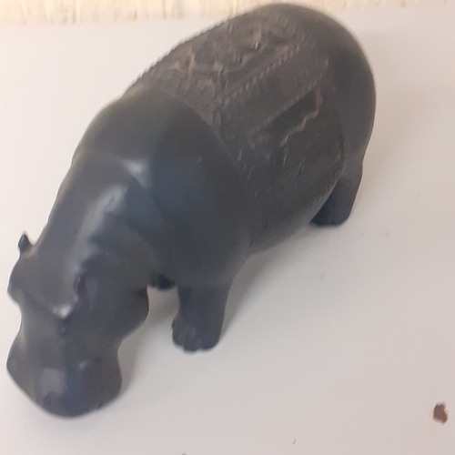 15 - Wooden hippo with detailed decoration carved. Past times makers mark