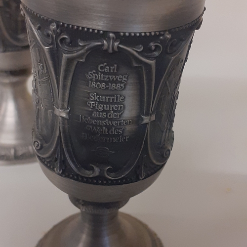 123 - Pair of pewter small footed goblets. Honours self taught painter Carl Spitzweg Germany