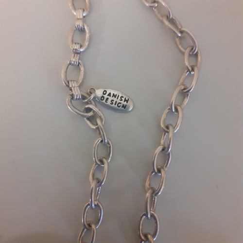 16 - Quantity of 5 silver coloured metal chains and pendants including a pilgrim danish design chain and ... 