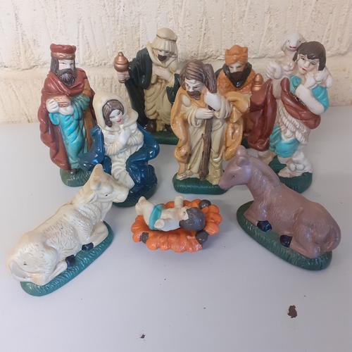 11 - Set of ceramic nativity figures. 3 King's,  Animals, Mary, Joseph, Jesus etc. No damage