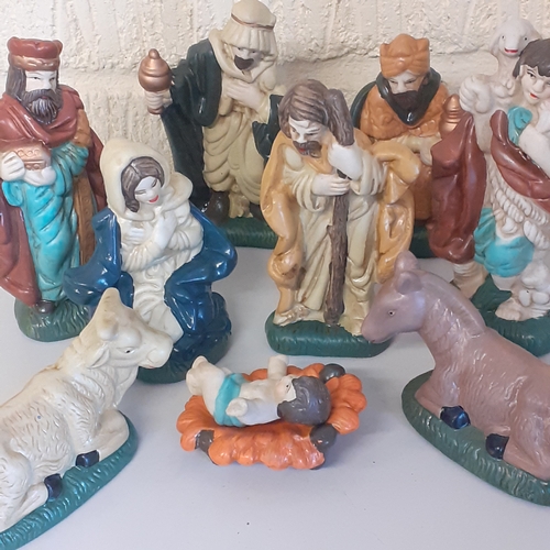 11 - Set of ceramic nativity figures. 3 King's,  Animals, Mary, Joseph, Jesus etc. No damage