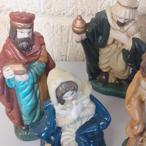 11 - Set of ceramic nativity figures. 3 King's,  Animals, Mary, Joseph, Jesus etc. No damage