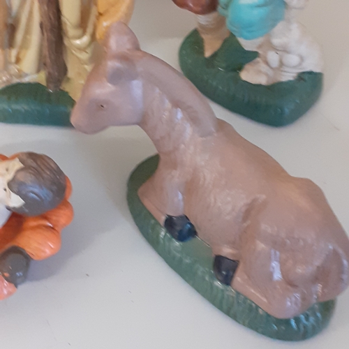 11 - Set of ceramic nativity figures. 3 King's,  Animals, Mary, Joseph, Jesus etc. No damage