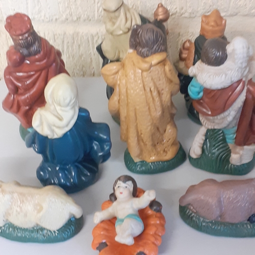 11 - Set of ceramic nativity figures. 3 King's,  Animals, Mary, Joseph, Jesus etc. No damage