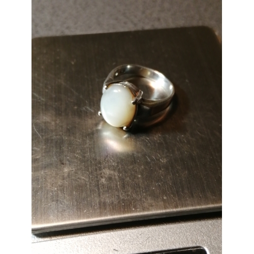 26A - Silver ring set with large single white gemstone 4.0 grams Size L